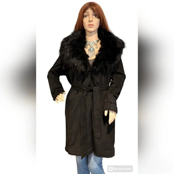 Bellivera Women Faux Leather Trench Coat Fleece-Lined Mid-length - Picture 2 of 8